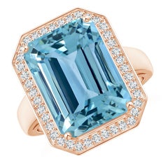 Angara GIA Certified Natural Aquamarine Ring in Rose Gold with Diamonds