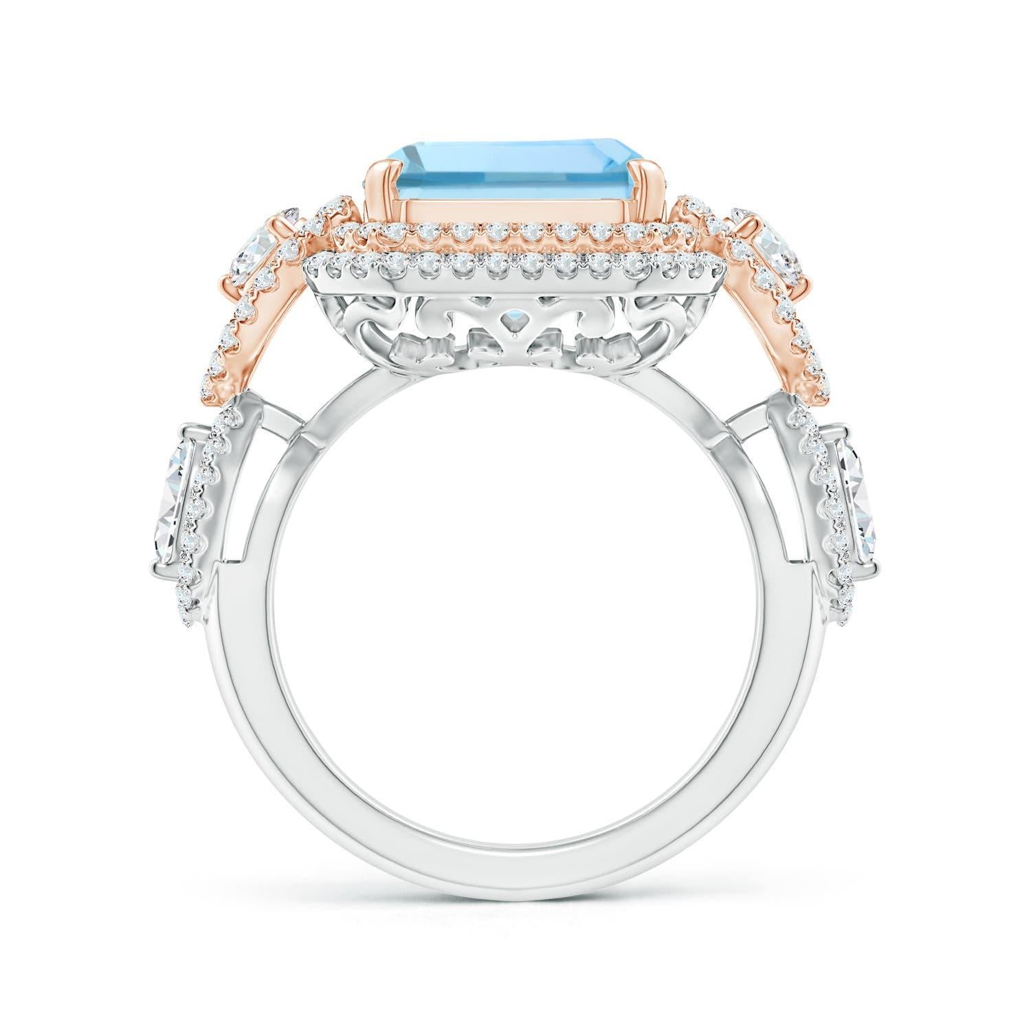 For Sale:  ANGARA GIA Certified Natural Aquamarine Ring in Rose Gold with Marquise Diamonds 2