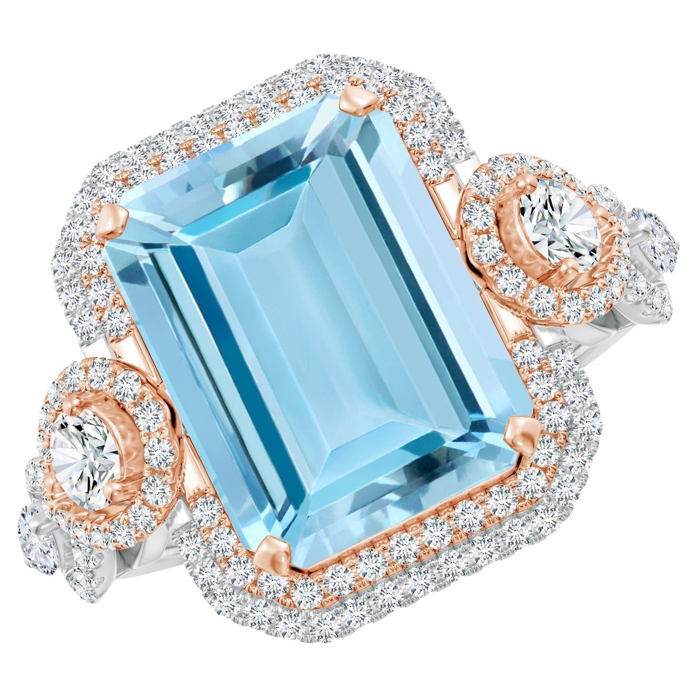 For Sale:  ANGARA GIA Certified Natural Aquamarine Ring in Rose Gold with Marquise Diamonds