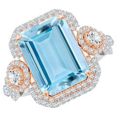 ANGARA GIA Certified Natural Aquamarine Ring in Rose Gold with Marquise Diamonds