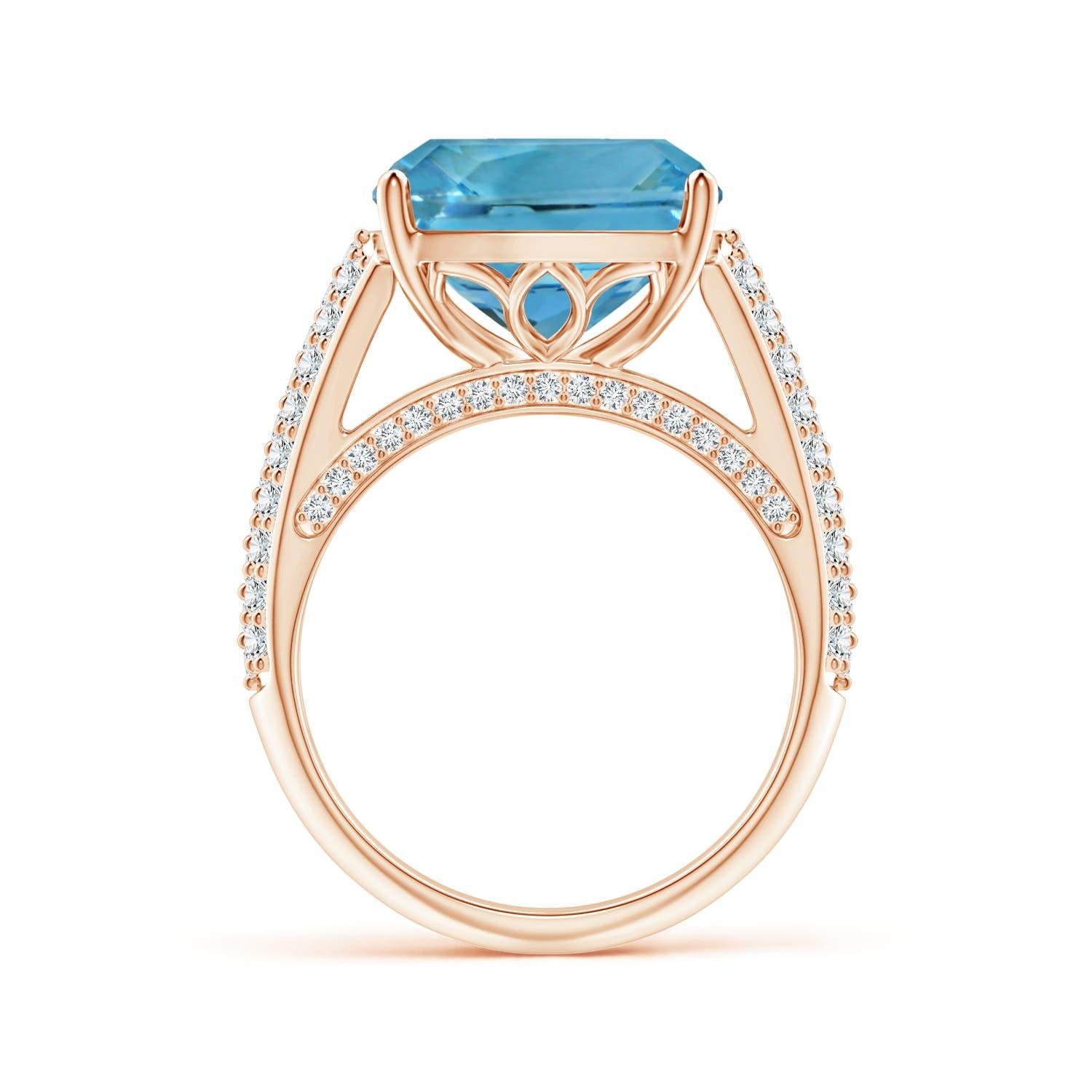 For Sale:  Angara Gia Certified Natural Aquamarine Ring in Rose Gold with Pave-Set Diamonds 2