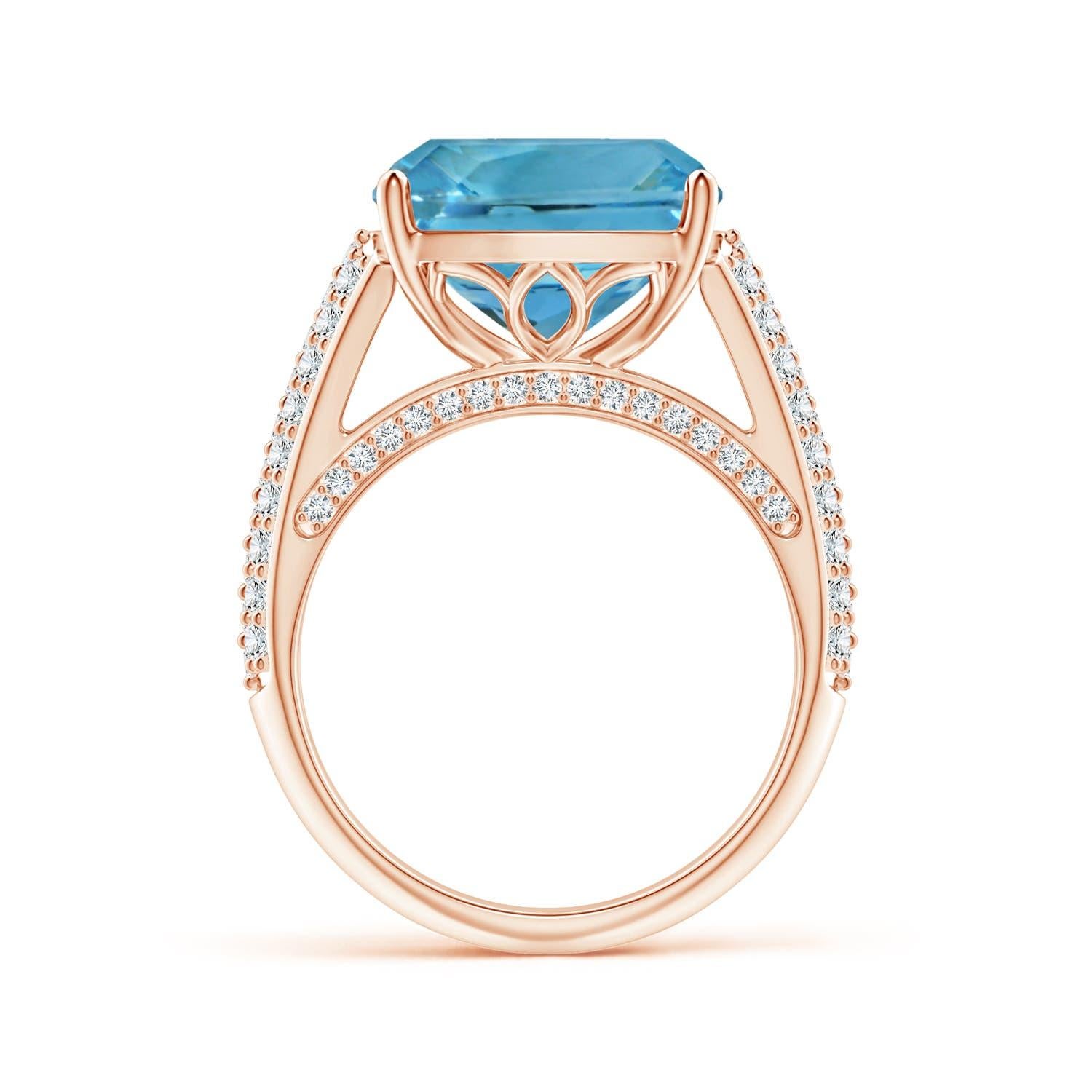 For Sale:  Angara Gia Certified Natural Aquamarine Ring in Rose Gold with Pave-Set Diamonds 2