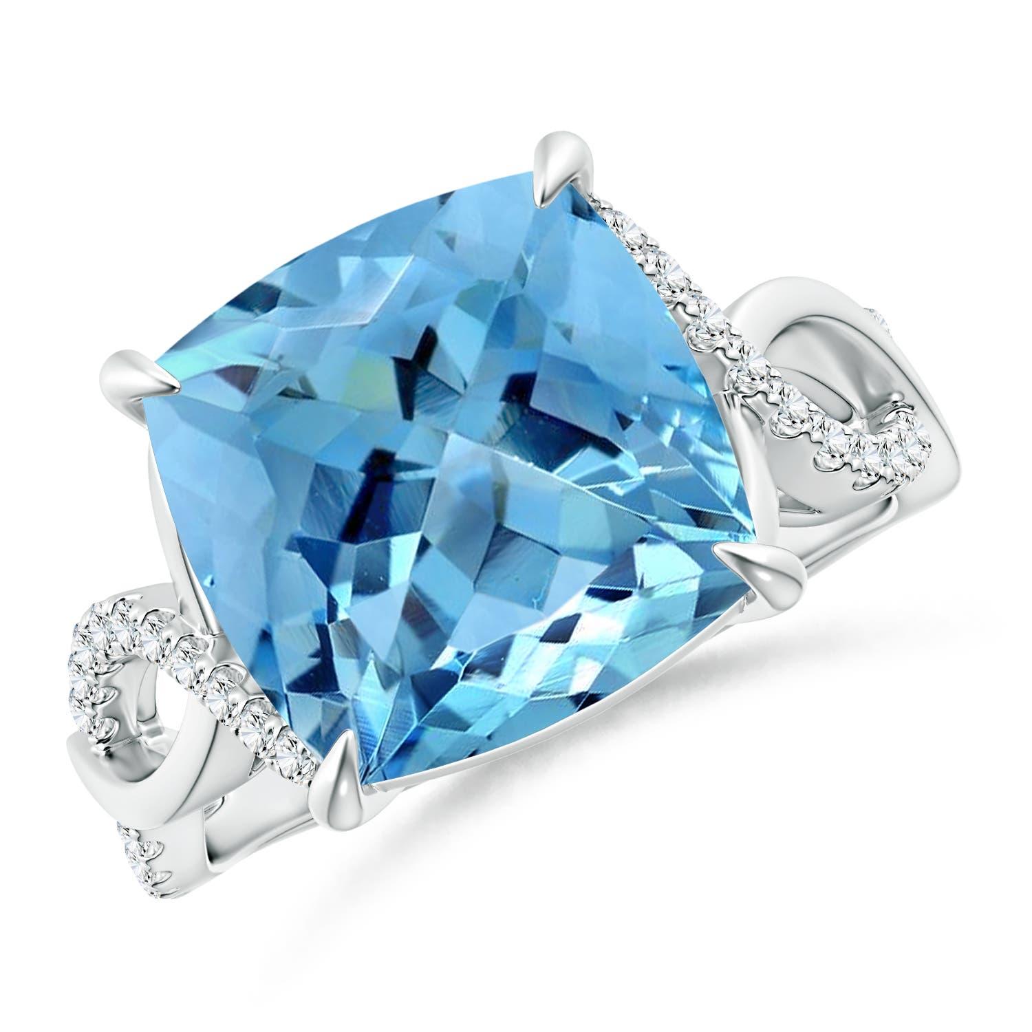 For Sale:  ANGARA GIA Certified Natural Aquamarine Ring in White Gold with Diamonds