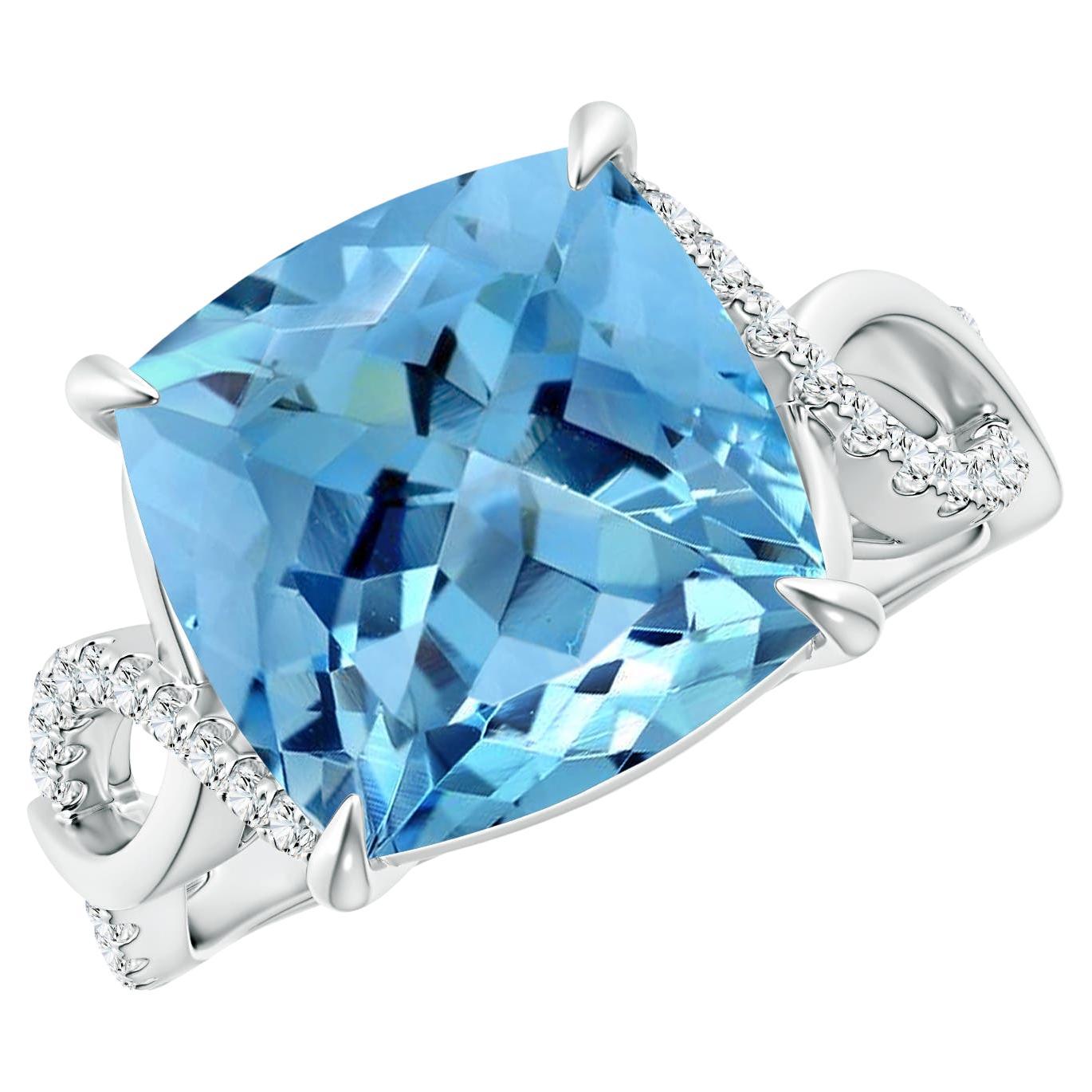 For Sale:  ANGARA GIA Certified Natural Aquamarine Ring in White Gold with Diamonds