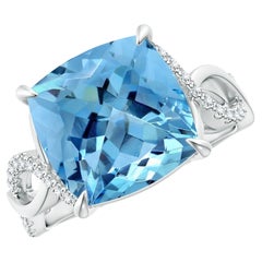 ANGARA GIA Certified Natural Aquamarine Ring in 18K White Gold with Diamonds