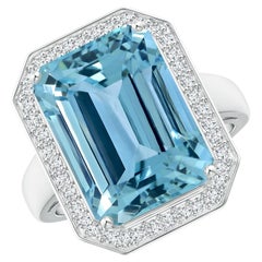 GIA Certified Natural Aquamarine Ring in White Gold with Diamonds