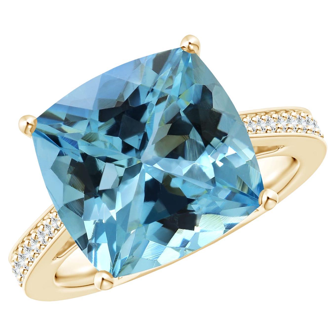 For Sale:  Angara Gia Certified Natural Aquamarine Ring in Yellow Gold for Women