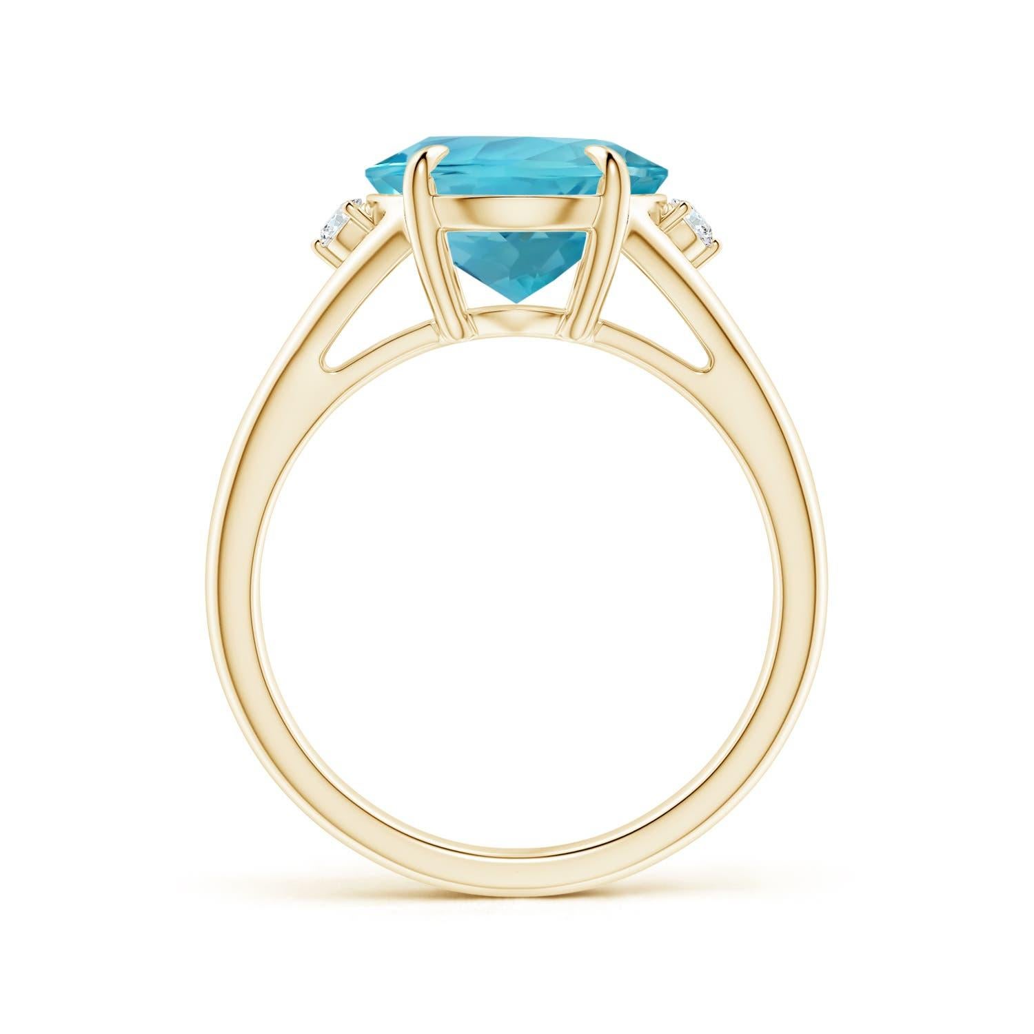 ANGARA GIA Certified Natural Aquamarine Ring in 14K Yellow Gold with Diamond 2