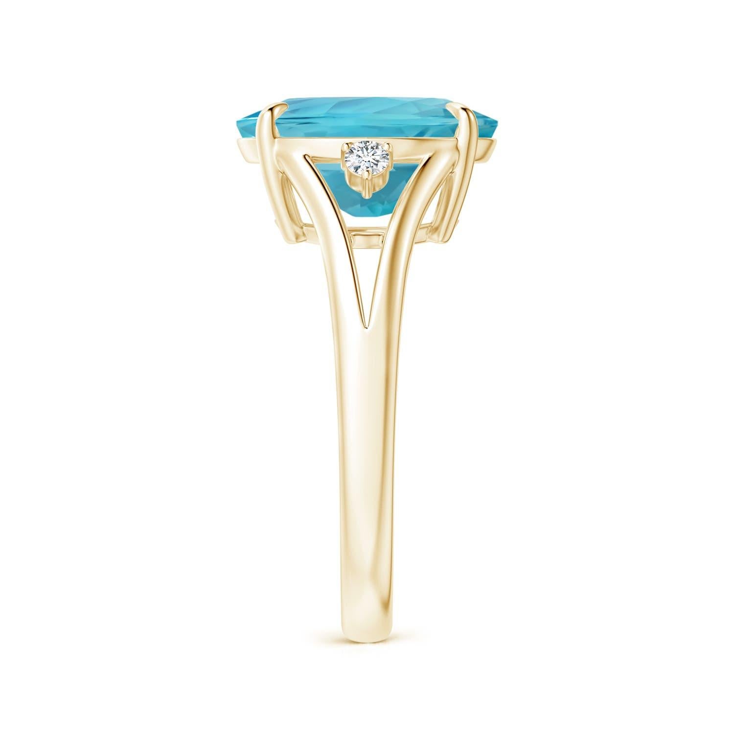 ANGARA GIA Certified Natural Aquamarine Ring in 14K Yellow Gold with Diamond 4