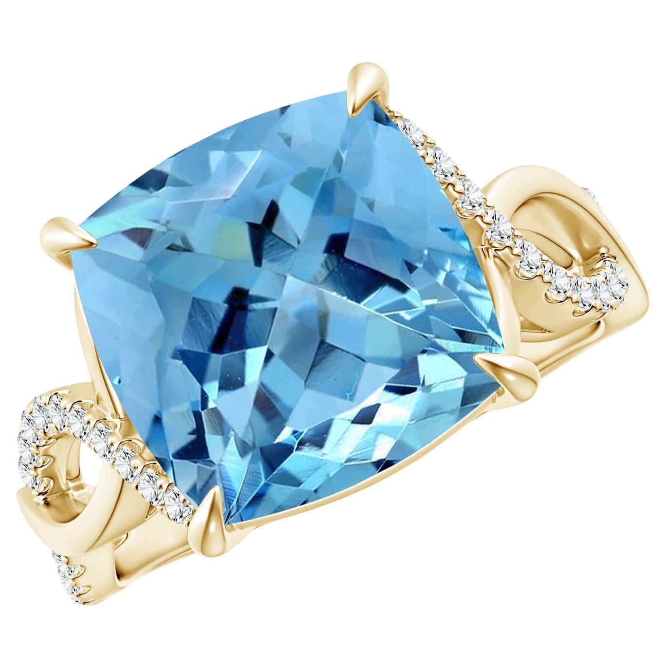 ANGARA GIA zertifizierter natürlicher Aquamarin-Ring aus Gelbgold mit Diamanten