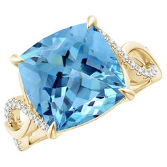 ANGARA GIA Certified Natural Aquamarine Ring in Yellow Gold with Diamonds