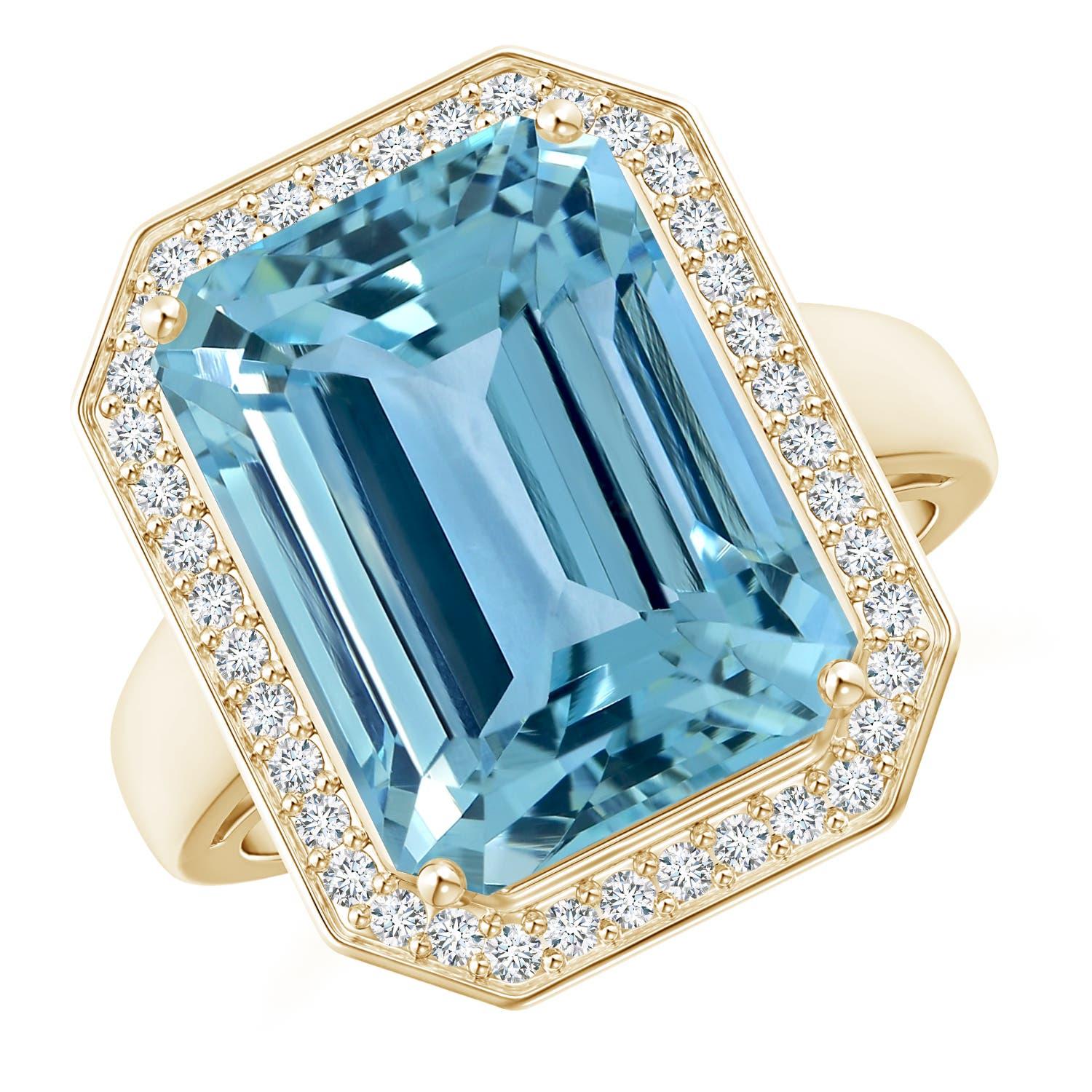 GIA Certified Natural Aquamarine Ring in Yellow Gold with Diamonds