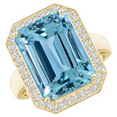 GIA Certified Natural Aquamarine Ring in Yellow Gold with Diamonds