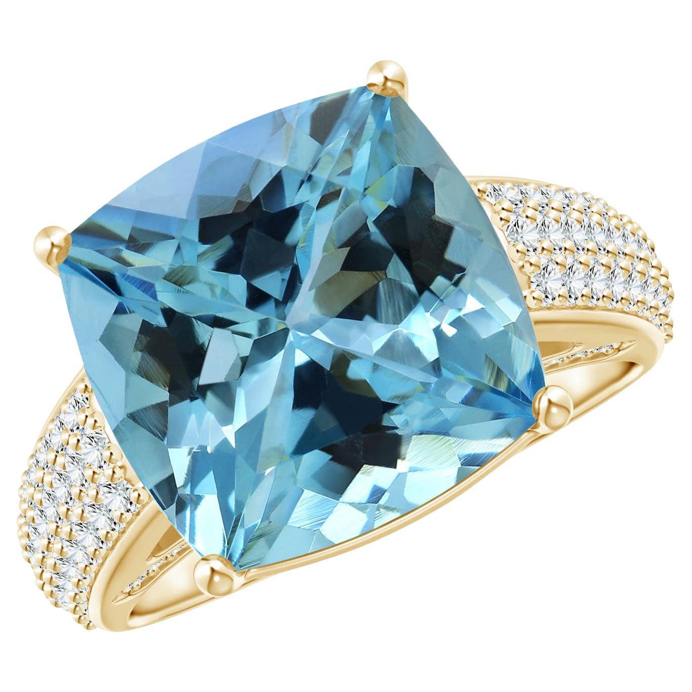 For Sale:  Angara Gia Certified Natural Aquamarine Ring in Yellow Gold with Diamonds