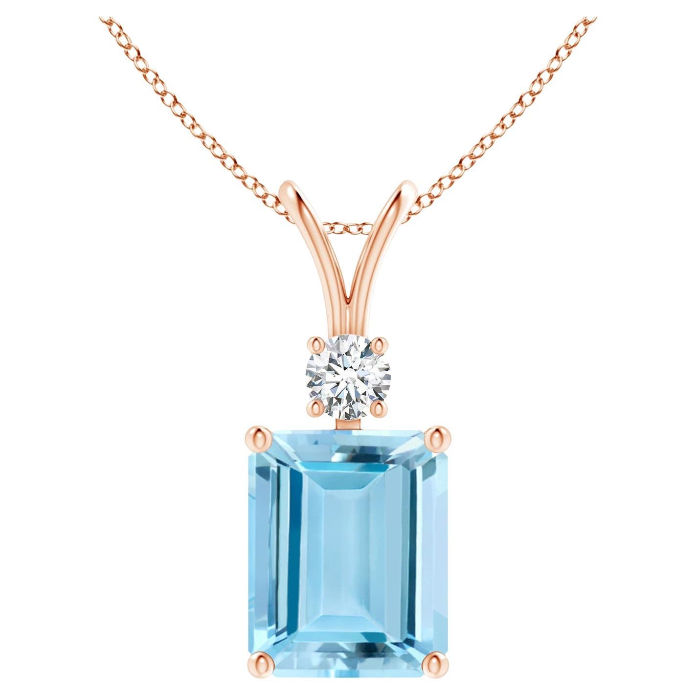 Angara Gia Certified Natural Aquamarine Solitaire Rose Gold Pendant Necklace For Sale