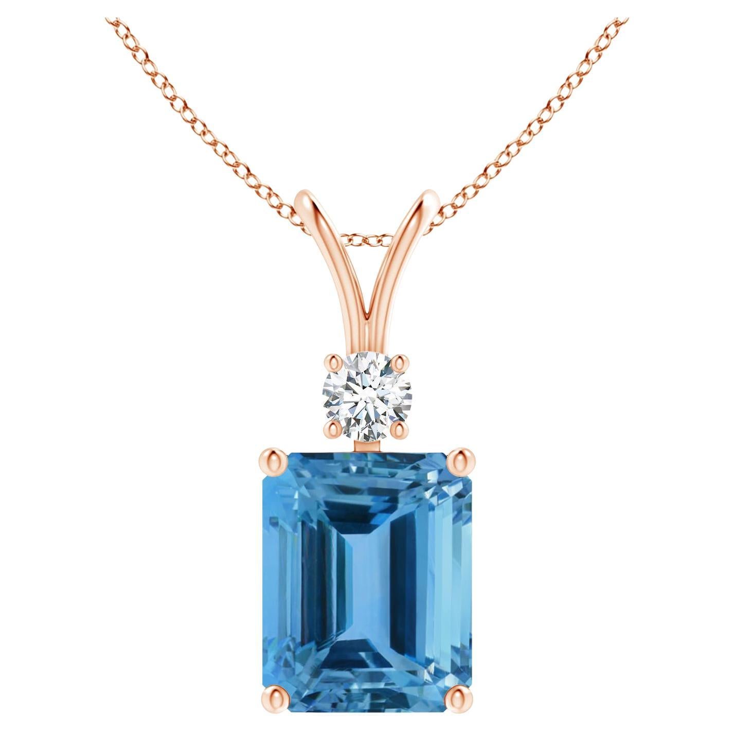 Angara GIA Certified Natural Aquamarine Solitaire Rose Gold Pendant Necklace For Sale