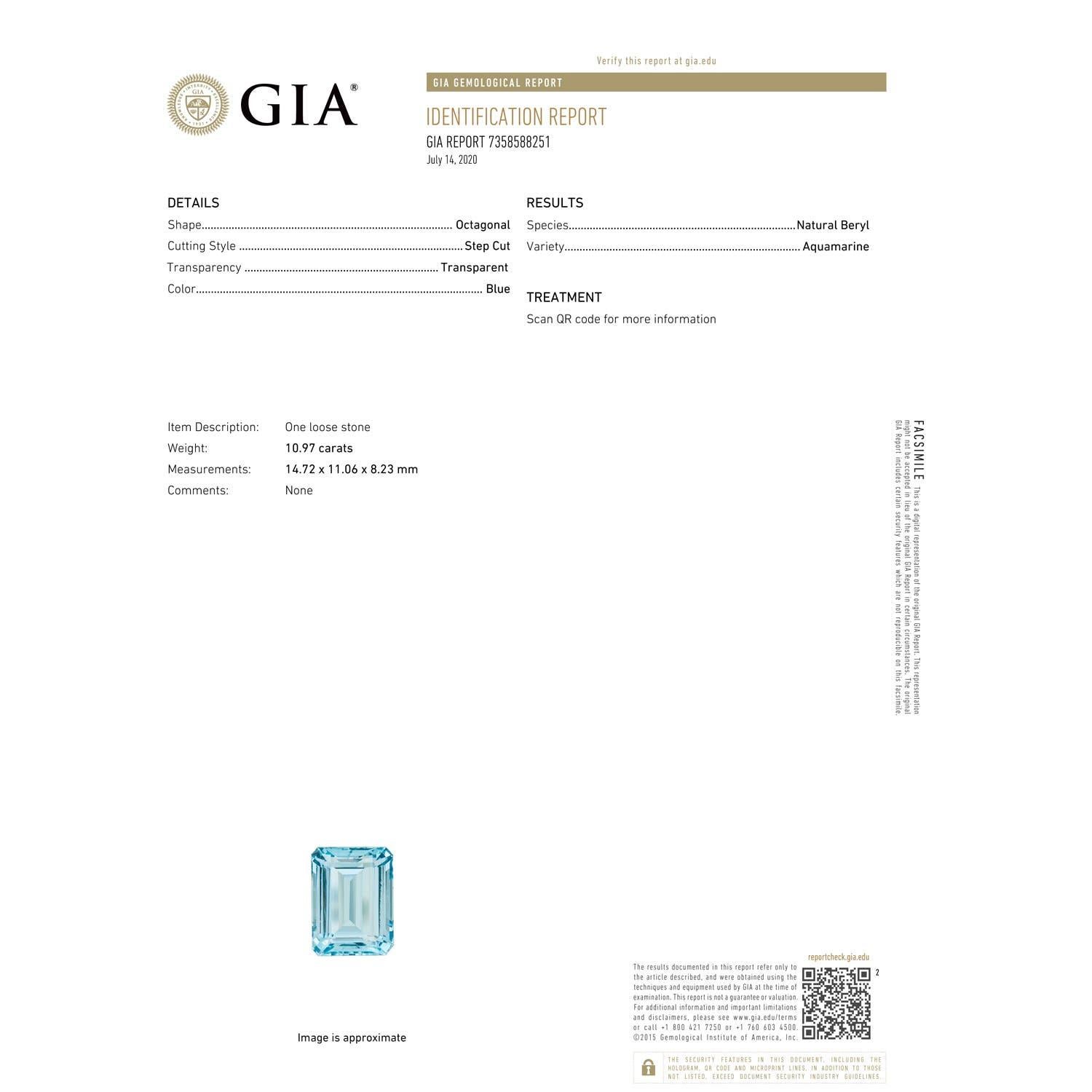 Modern ANGARA GIA Certified Natural Aquamarine Solitaire White Gold Pendant Necklace