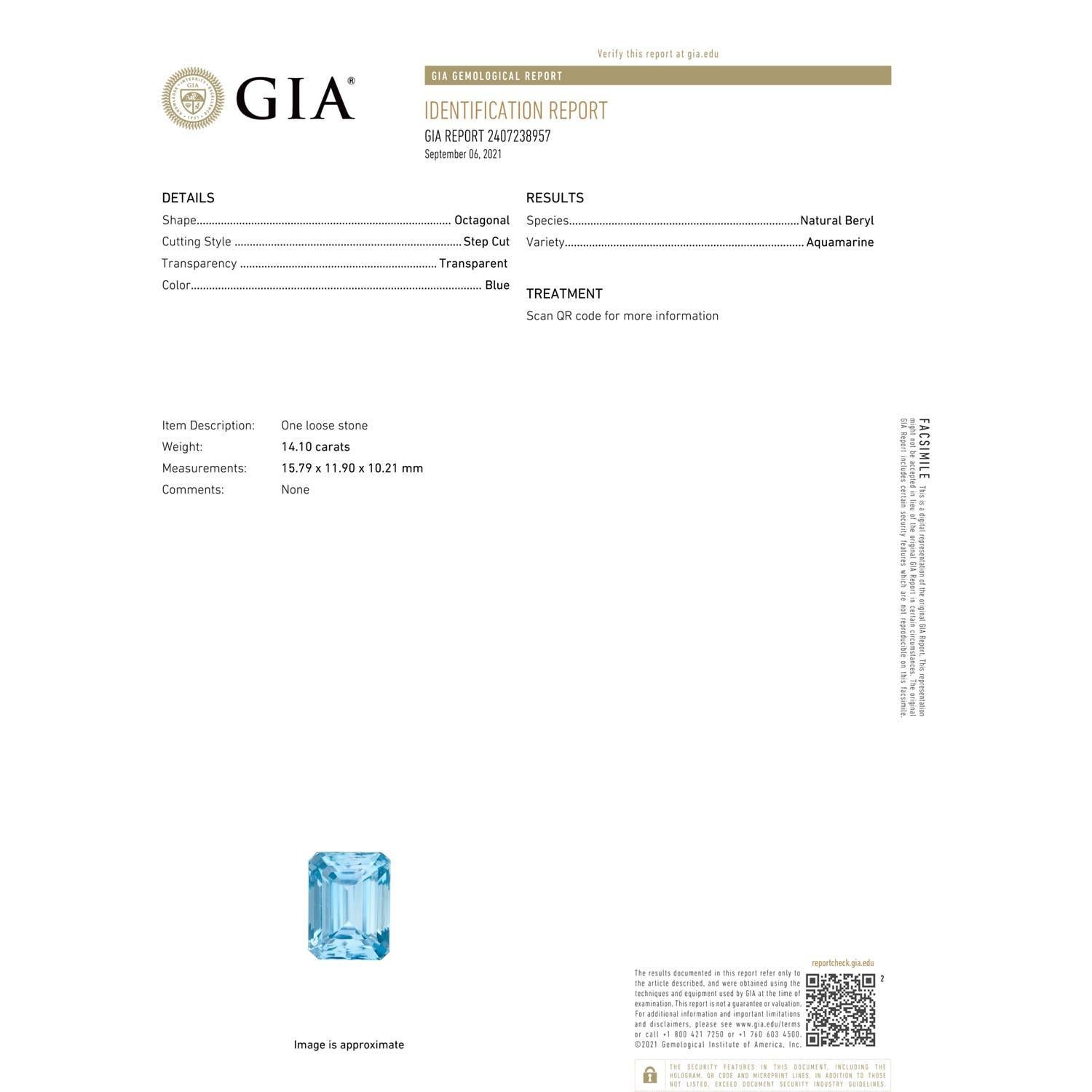 GIA-zertifizierte natürliche Aquamarin- Solitär-Halskette mit Anhänger aus Weißgold (Moderne) im Angebot
