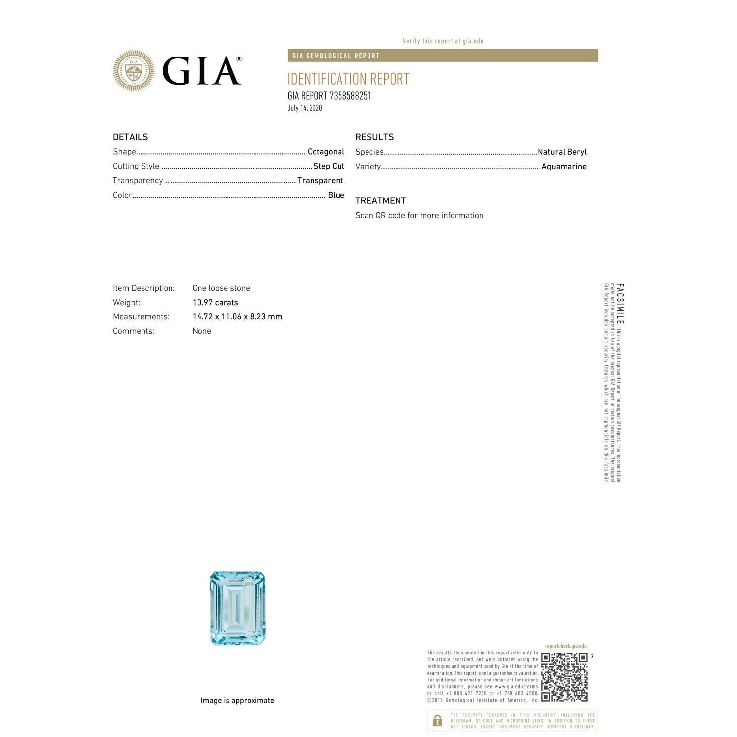 Moderne ANGARA Collier pendentif solitaire en or jaune avec aigue-marine naturelle certifiée GIA en vente