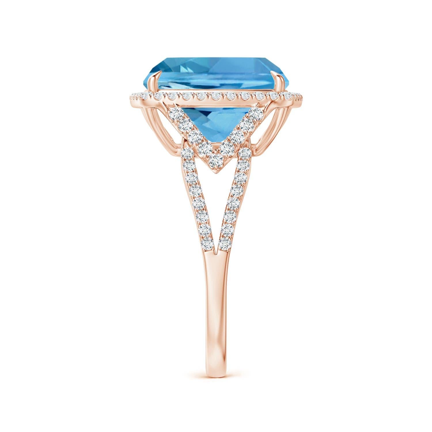 ANGARA GIA Certified Natural Aquamarine Split Shank Halo Ring in 18K Rose Gold 3