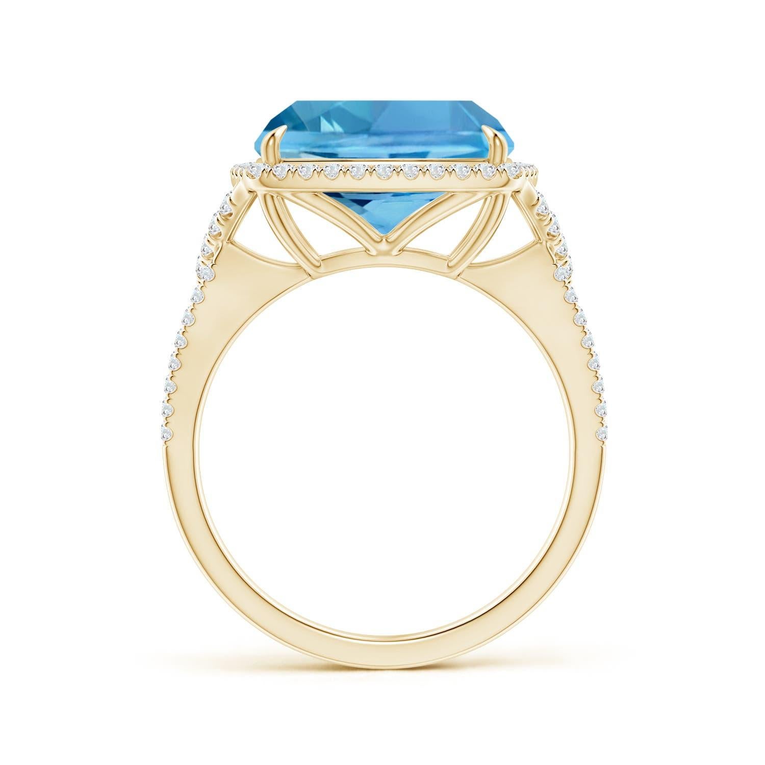 For Sale:  ANGARA GIA Certified Natural Aquamarine Split Shank Halo Ring in Yellow Gold 2