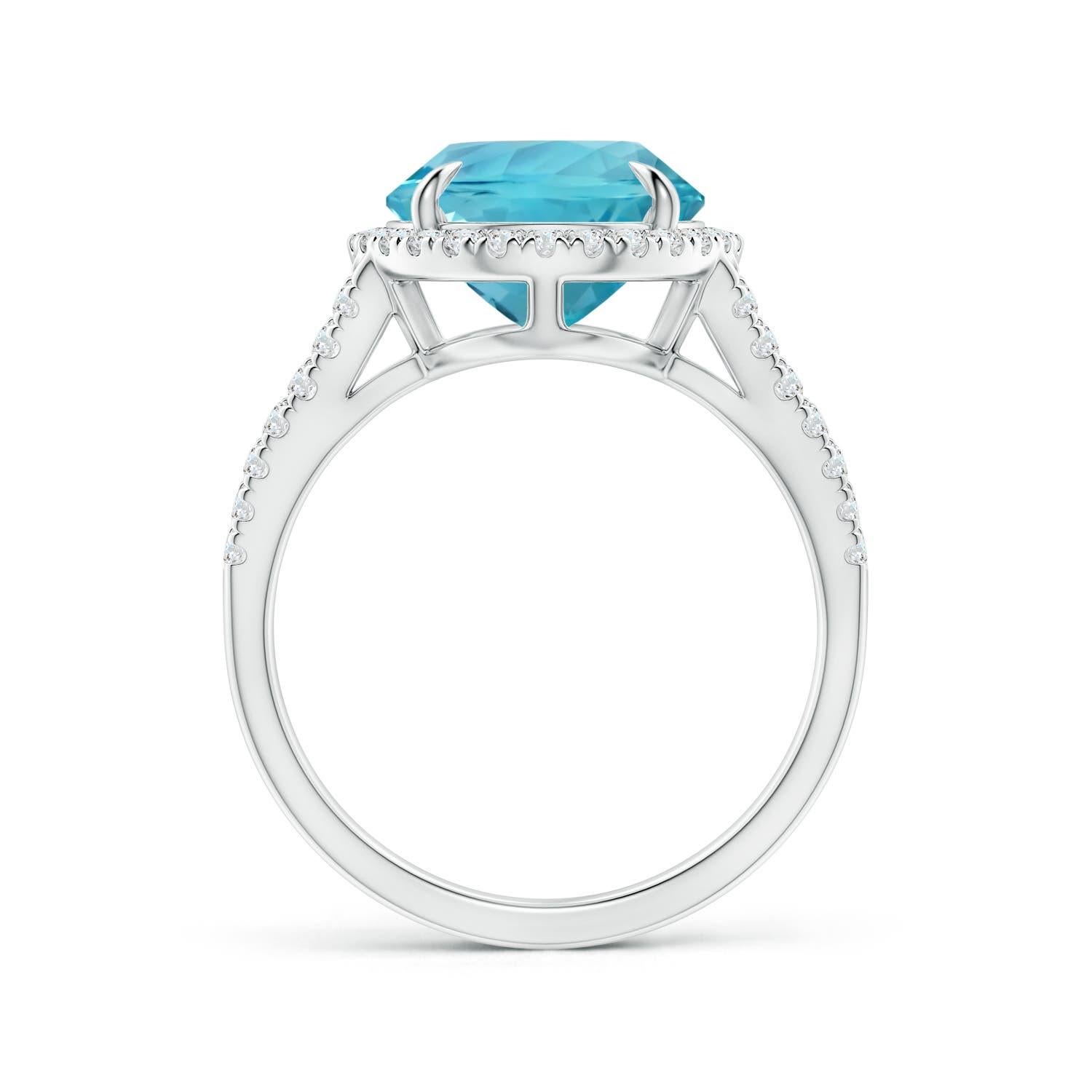 For Sale:  ANGARA GIA Certified Natural Aquamarine Split Shank Ring in Platinum with Halo 2