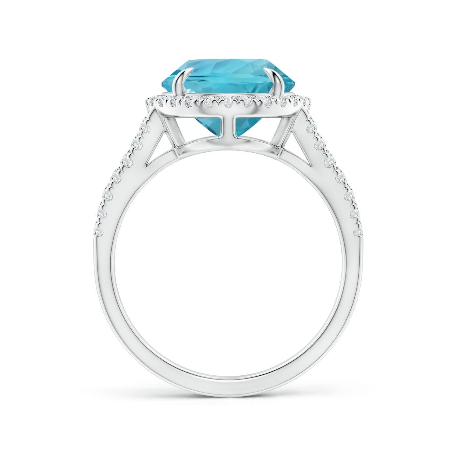 ANGARA GIA Certified Natural Aquamarine Split Shank Ring in Platinum with Halo 2