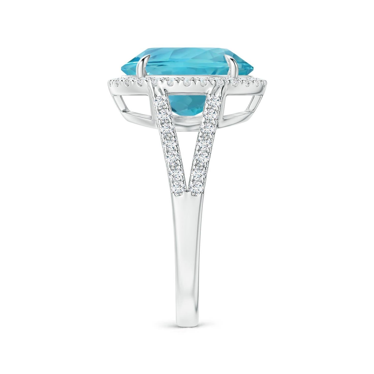 For Sale:  ANGARA GIA Certified Natural Aquamarine Split Shank Ring in Platinum with Halo 4