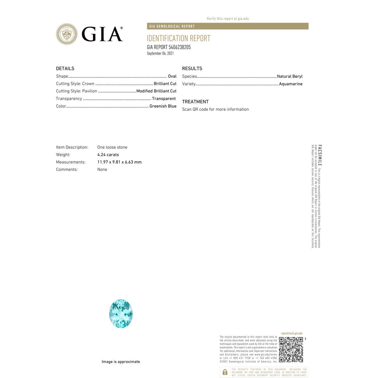 En vente :  ANGARA Bague à tige fendue en or blanc avec aigue-marine naturelle certifiée GIA et halo 3