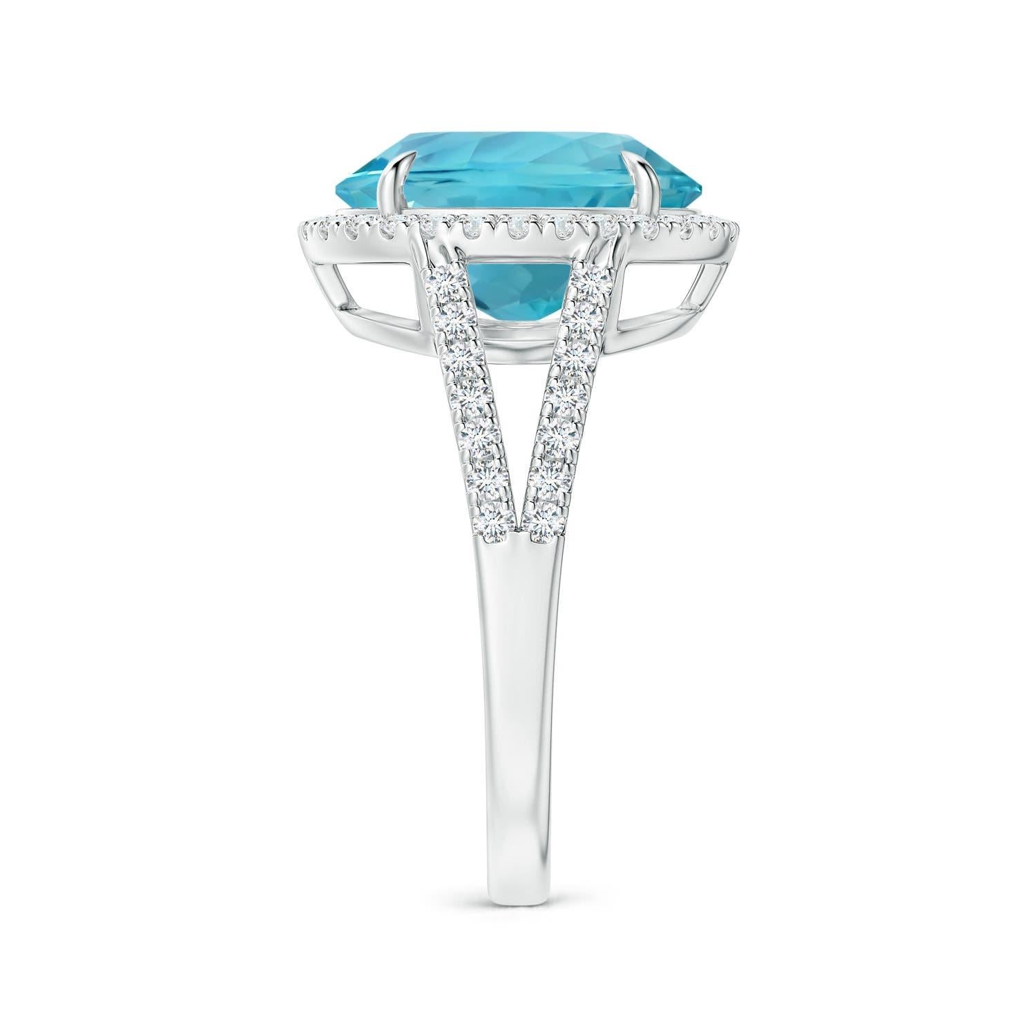 ANGARA GIA Certified Natural Aquamarine Split Shank Ring in White Gold with Halo 4