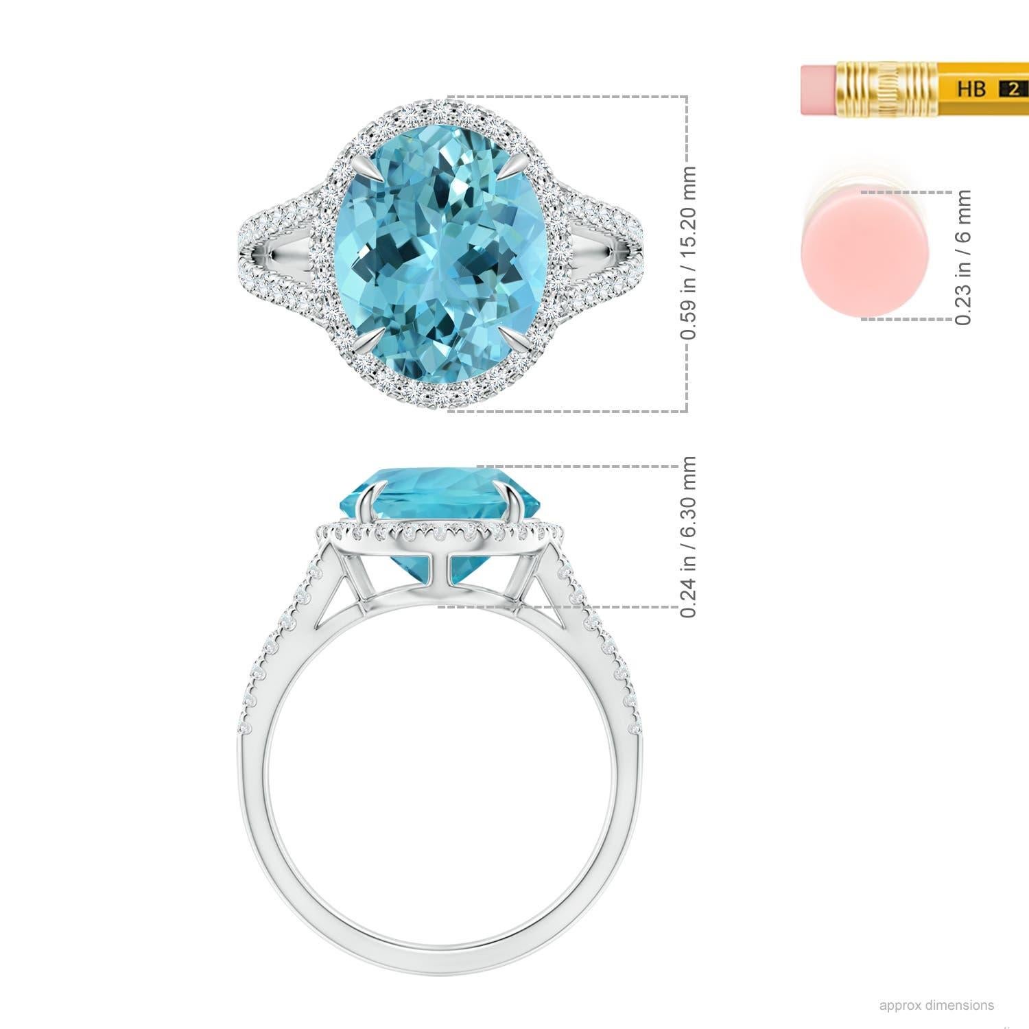 ANGARA GIA Certified Natural Aquamarine Split Shank Ring in White Gold with Halo 5