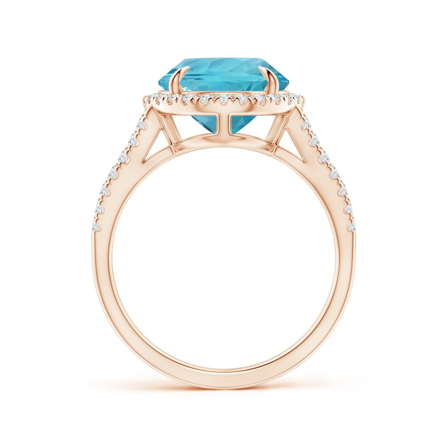Angara Gia Certified Natural Aquamarine Split Shank Rose Gold Ring with Halo 2