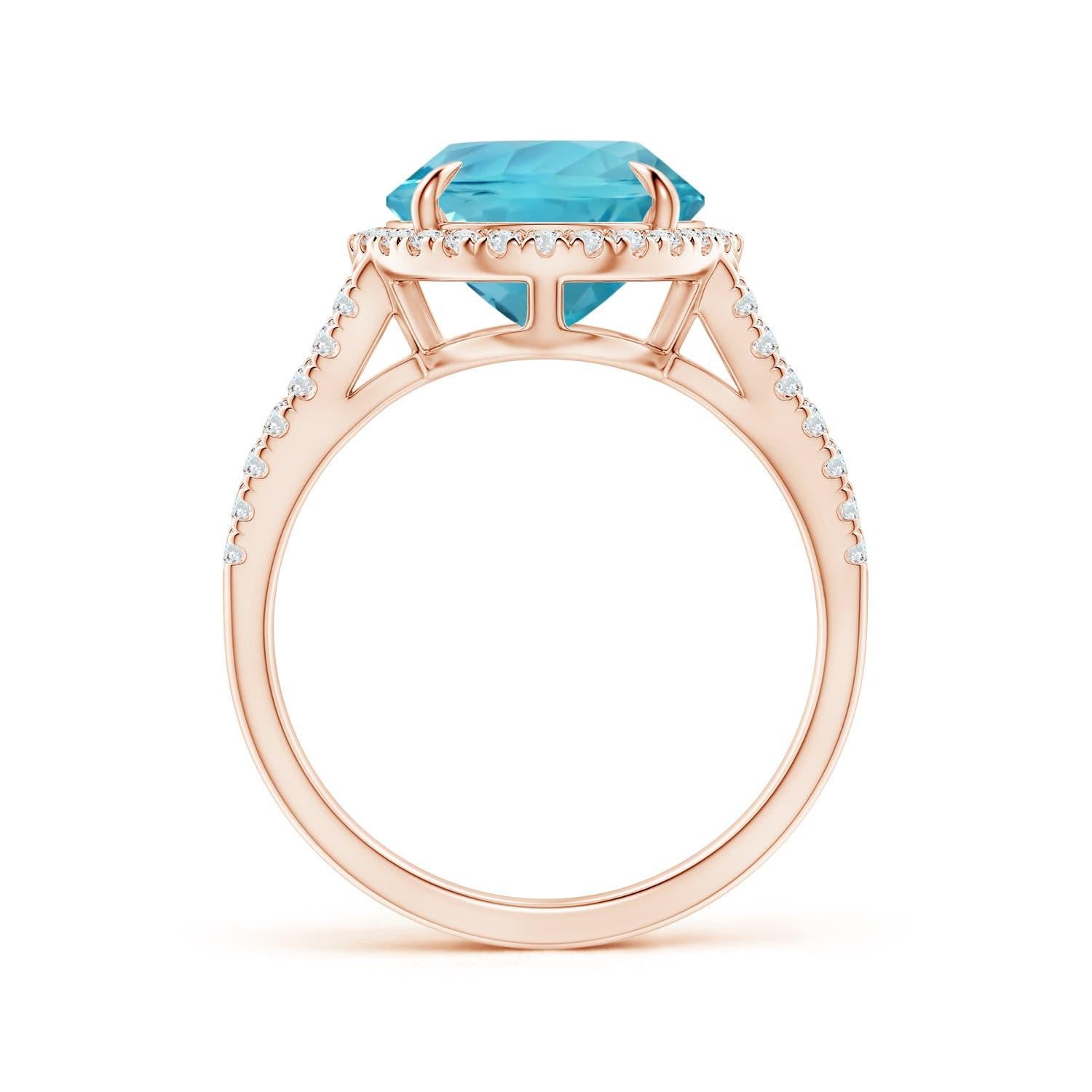 ANGARA GIA Certified Natural Aquamarine Split Shank Rose Gold Ring with Halo 2