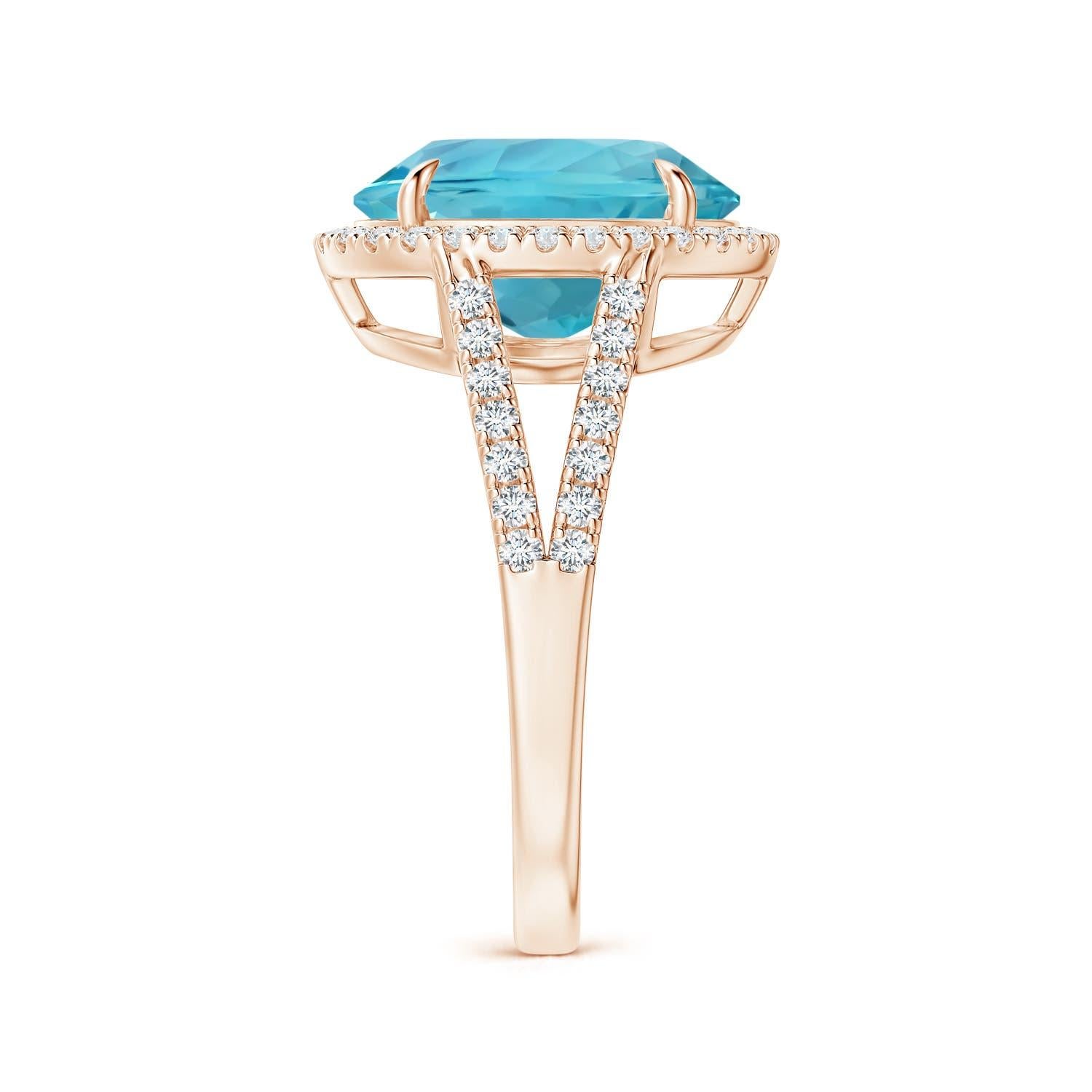 Angara Gia Certified Natural Aquamarine Split Shank Rose Gold Ring with Halo 4
