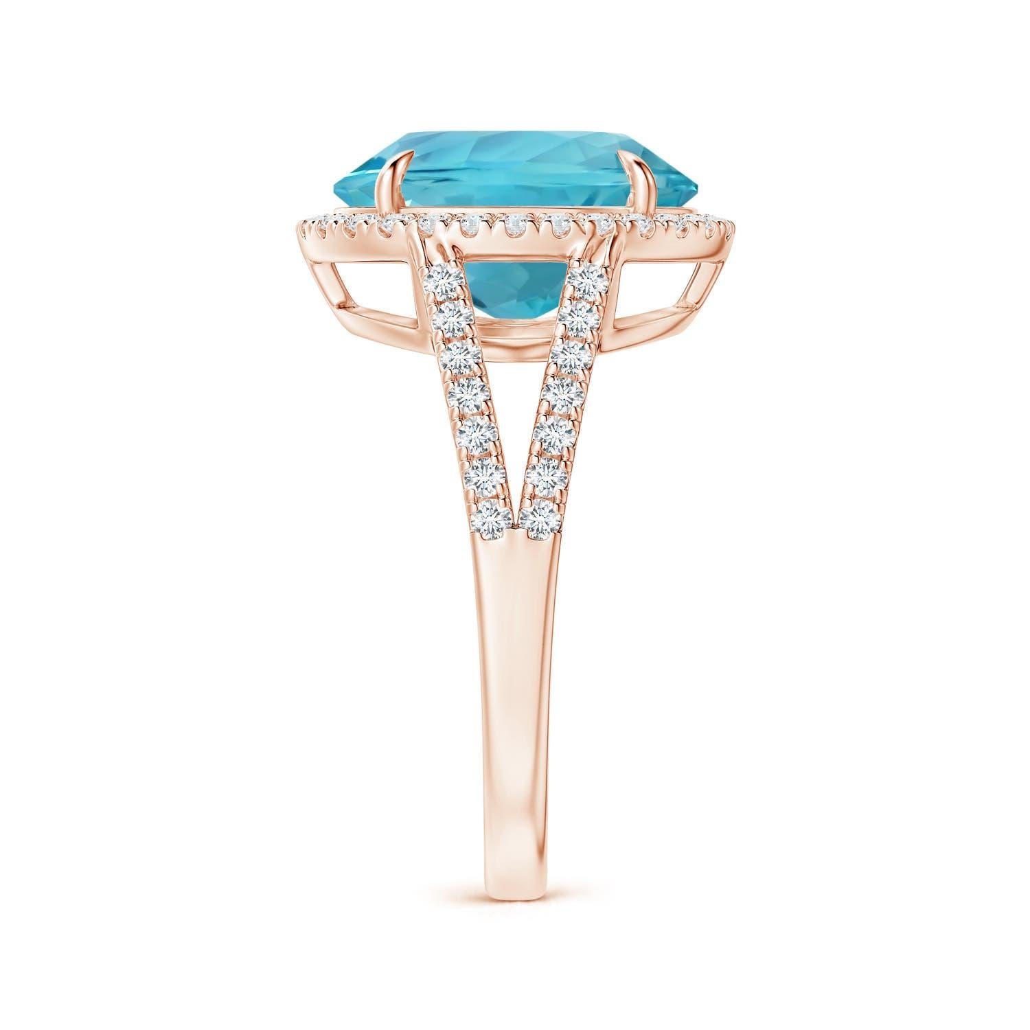 ANGARA GIA Certified Natural Aquamarine Split Shank Rose Gold Ring with Halo 4