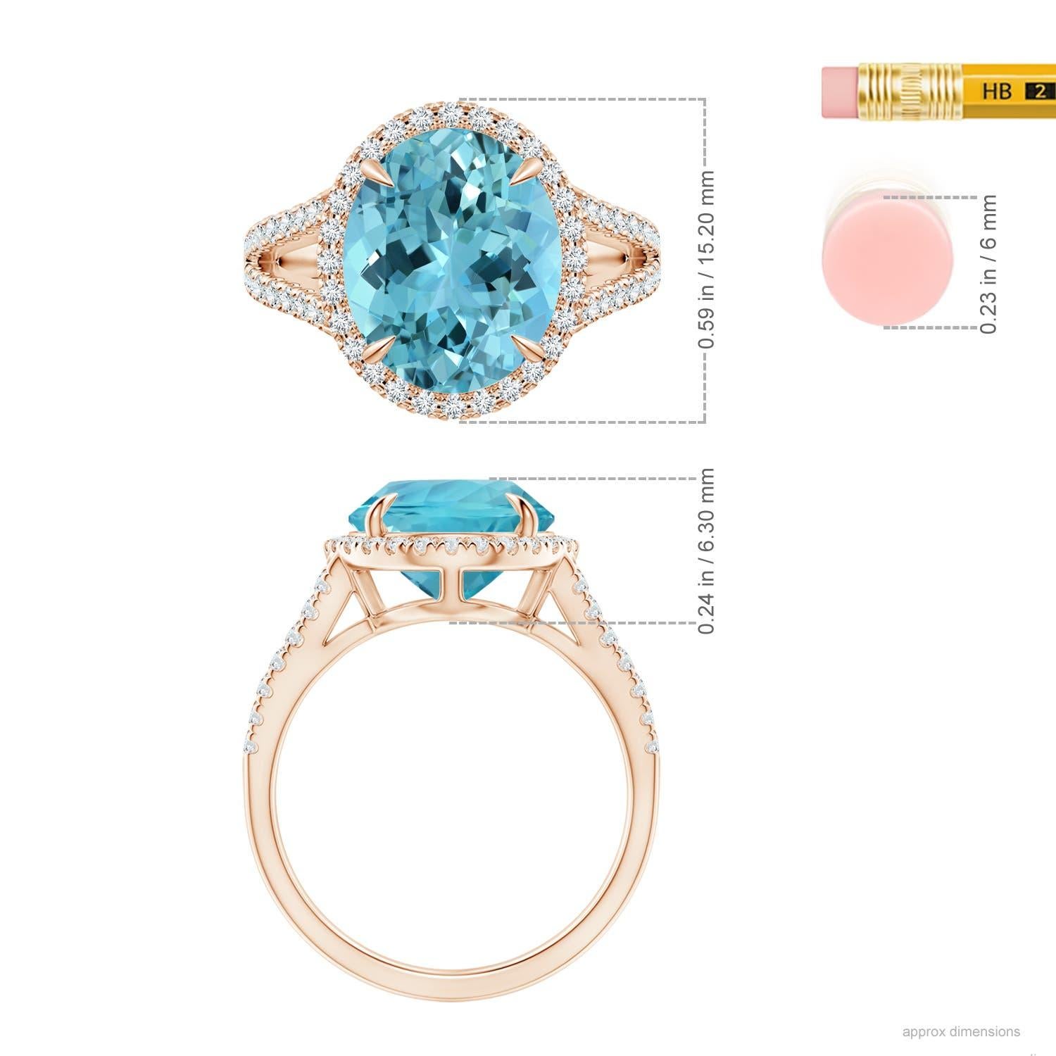 Angara Gia Certified Natural Aquamarine Split Shank Rose Gold Ring with Halo 5