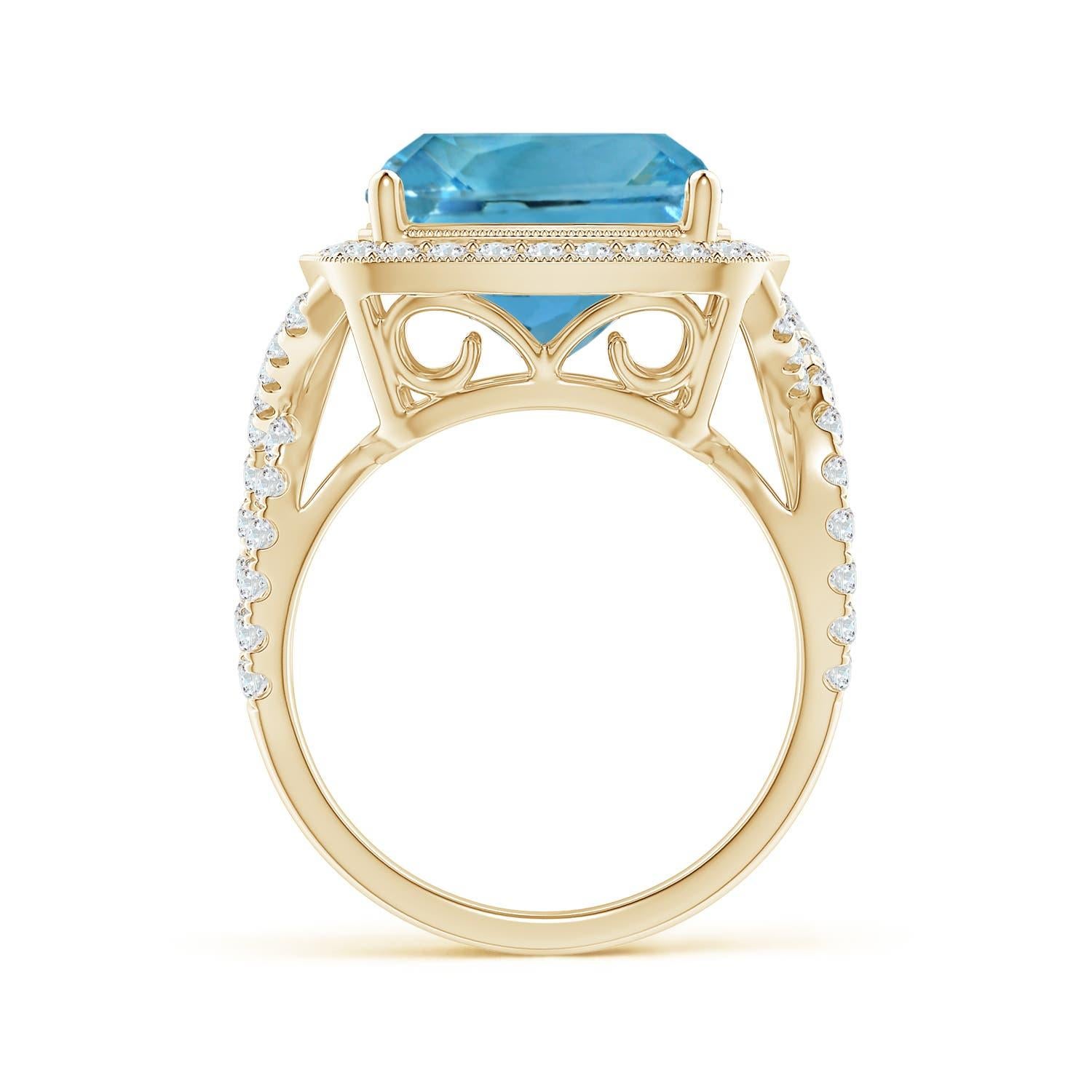 Angara Gia Certified Natural Aquamarine Twisted Infinity Ring in Yellow Gold 2