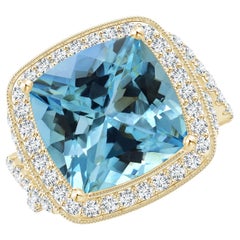 Angara Gia Certified Natural Aquamarine Twisted Infinity Ring in Yellow Gold