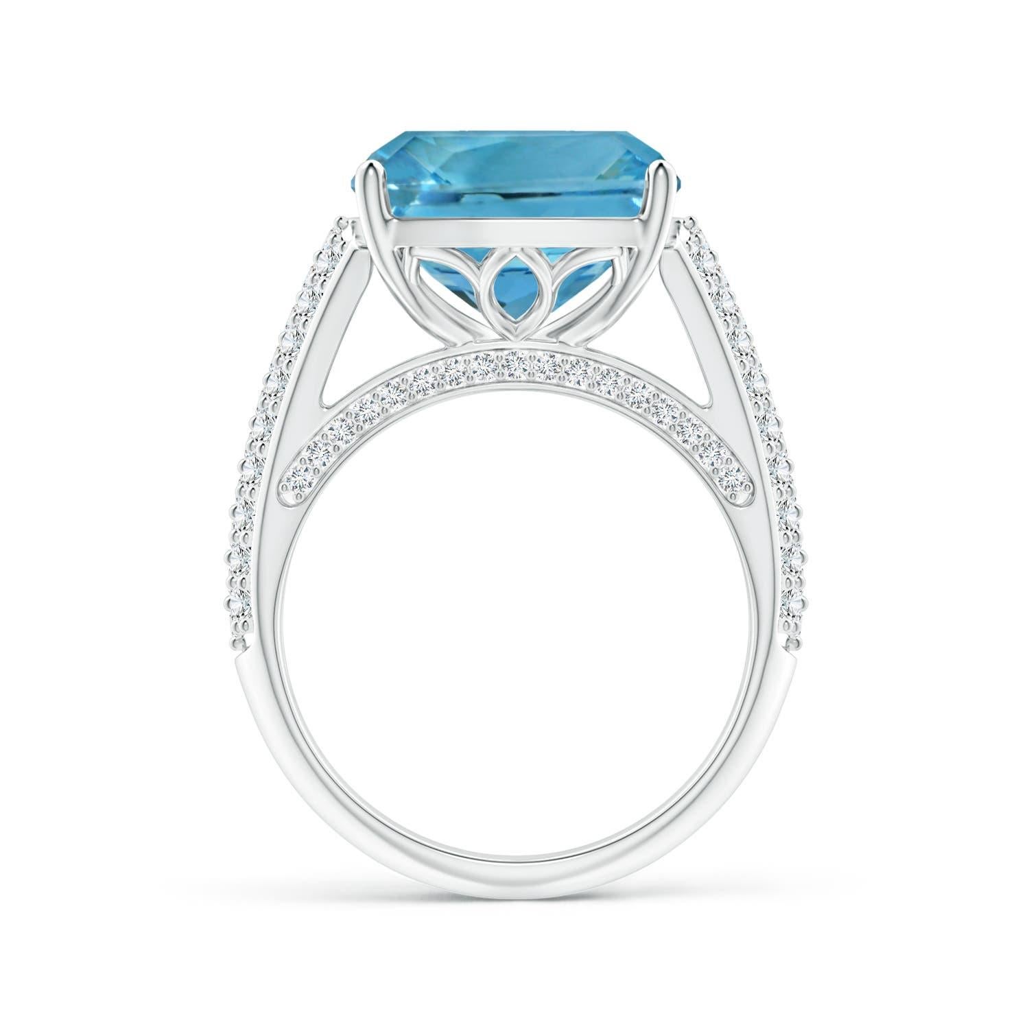 Angara Gia Certified Natural Aquamarine White Gold Ring with Pave-Set Diamonds 2