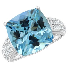 Angara Gia Certified Natural Aquamarine White Gold Ring with Pave-Set Diamonds