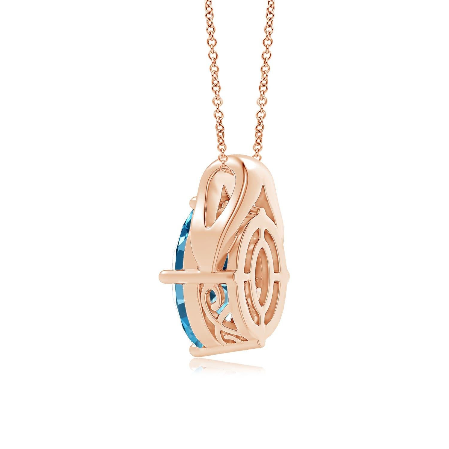 Angara Gia Certified Natural Aquamarine Wishbone Rose Gold Pendant Necklace In New Condition For Sale In Los Angeles, CA