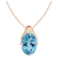 Angara Gia Certified Natural Aquamarine Wishbone Rose Gold Pendant Necklace