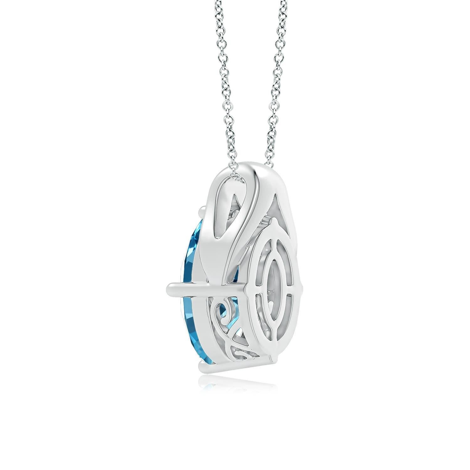 Modern ANGARA GIA Certified Natural Aquamarine Wishbone White Gold Pendant Necklace For Sale