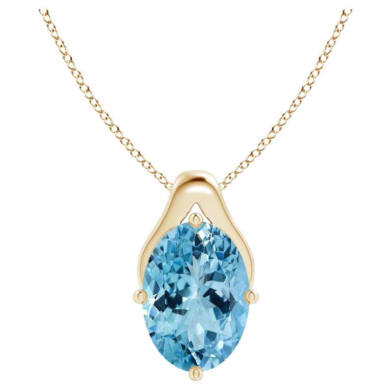 Angara GIA Certified Natural Aquamarine Wishbone Yellow Gold Pendant Necklace