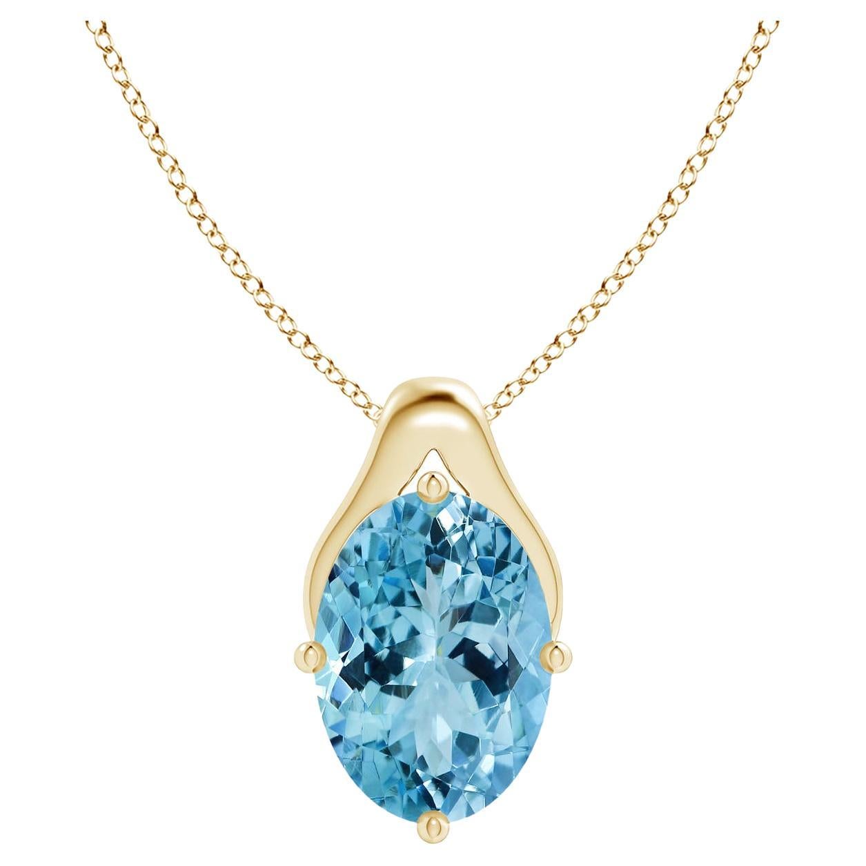 ANGARA GIA Certified Natural Aquamarine Wishbone Yellow Gold Pendant Necklace For Sale