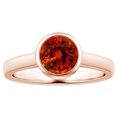 Angara Gia Certified Natural Bezel-Set Orange Sapphire Solitaire Rose Gold Ring