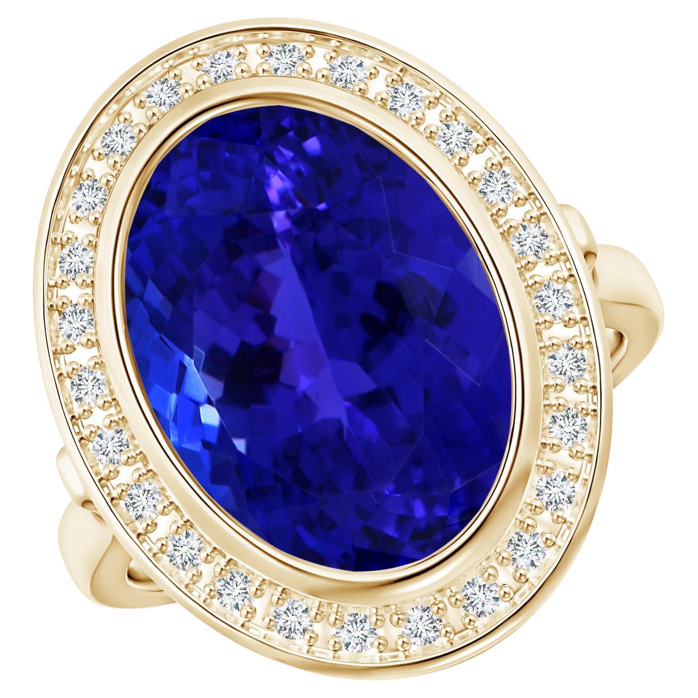 Customizable Angara Gia Certified Natural BezelSet Oval Tanzanite Halo Ring in Rose Gold For