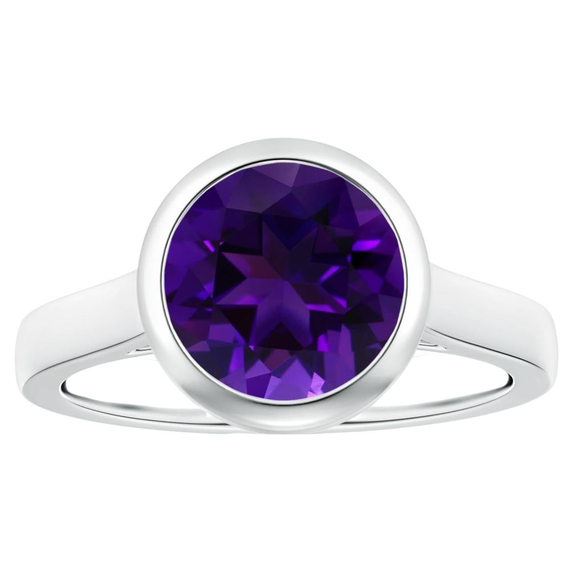 Customizable GIA Certified Natural BezelSet Amethyst Solitaire Ring in