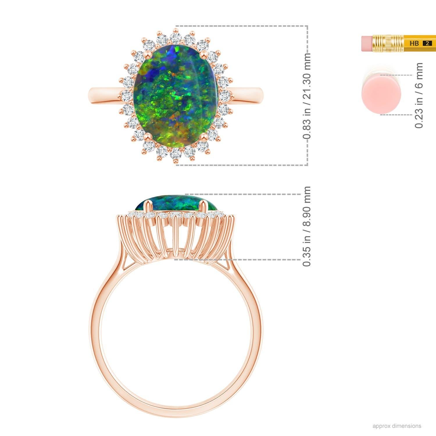 For Sale:  Angara Gia Certified Natural Black Opal Classic Oval Halo Ring in Rose Gold 5