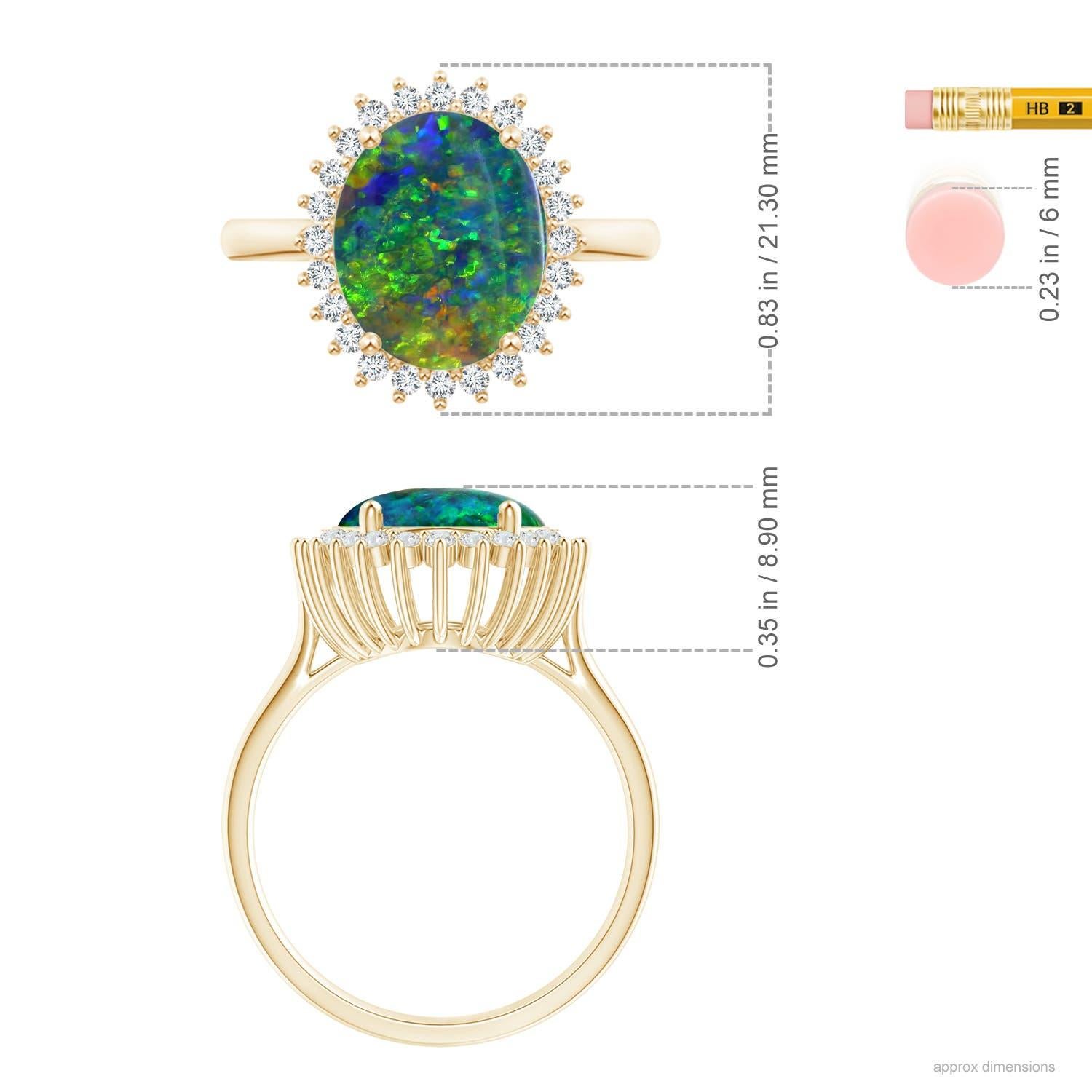 Im Angebot: Klassischer ovaler Halo-Ring aus Gelbgold mit zertifiziertem natürlichem schwarzem Opal von Angara Gia () 5